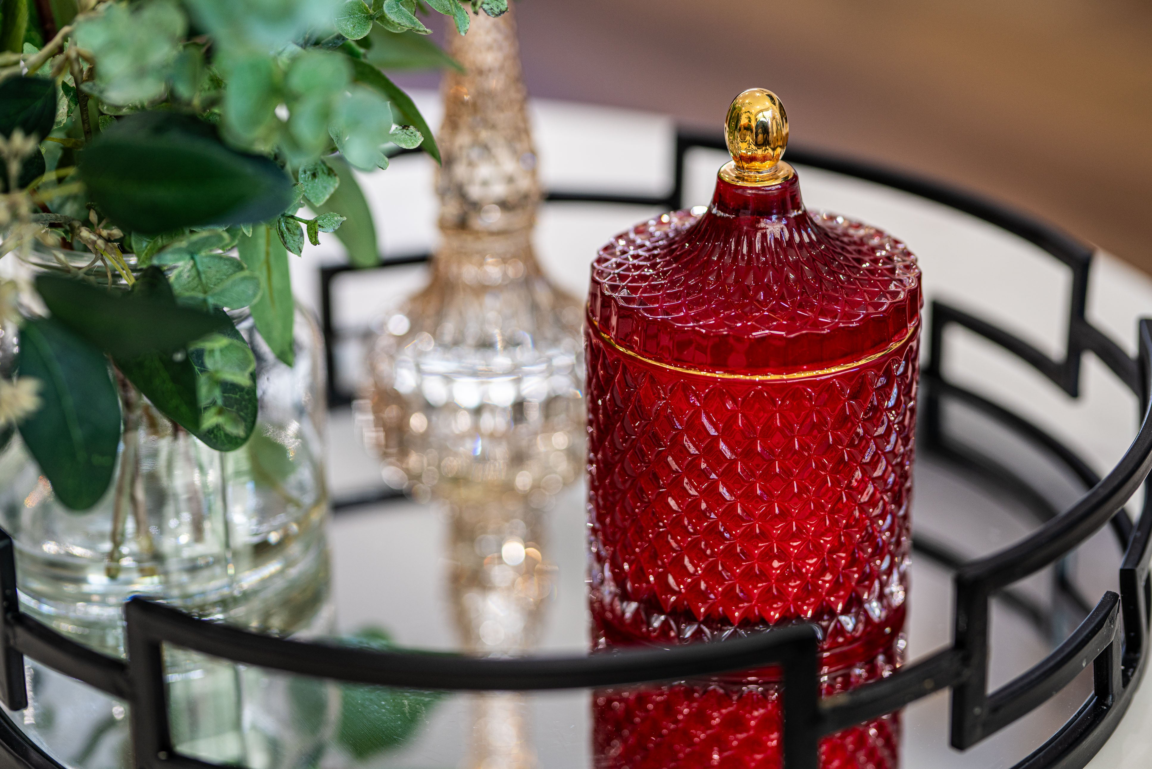 GEO Cut Glass Jar - Royal Red