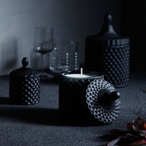 Kandili - GEO Cut Glass Jar - Matte Black